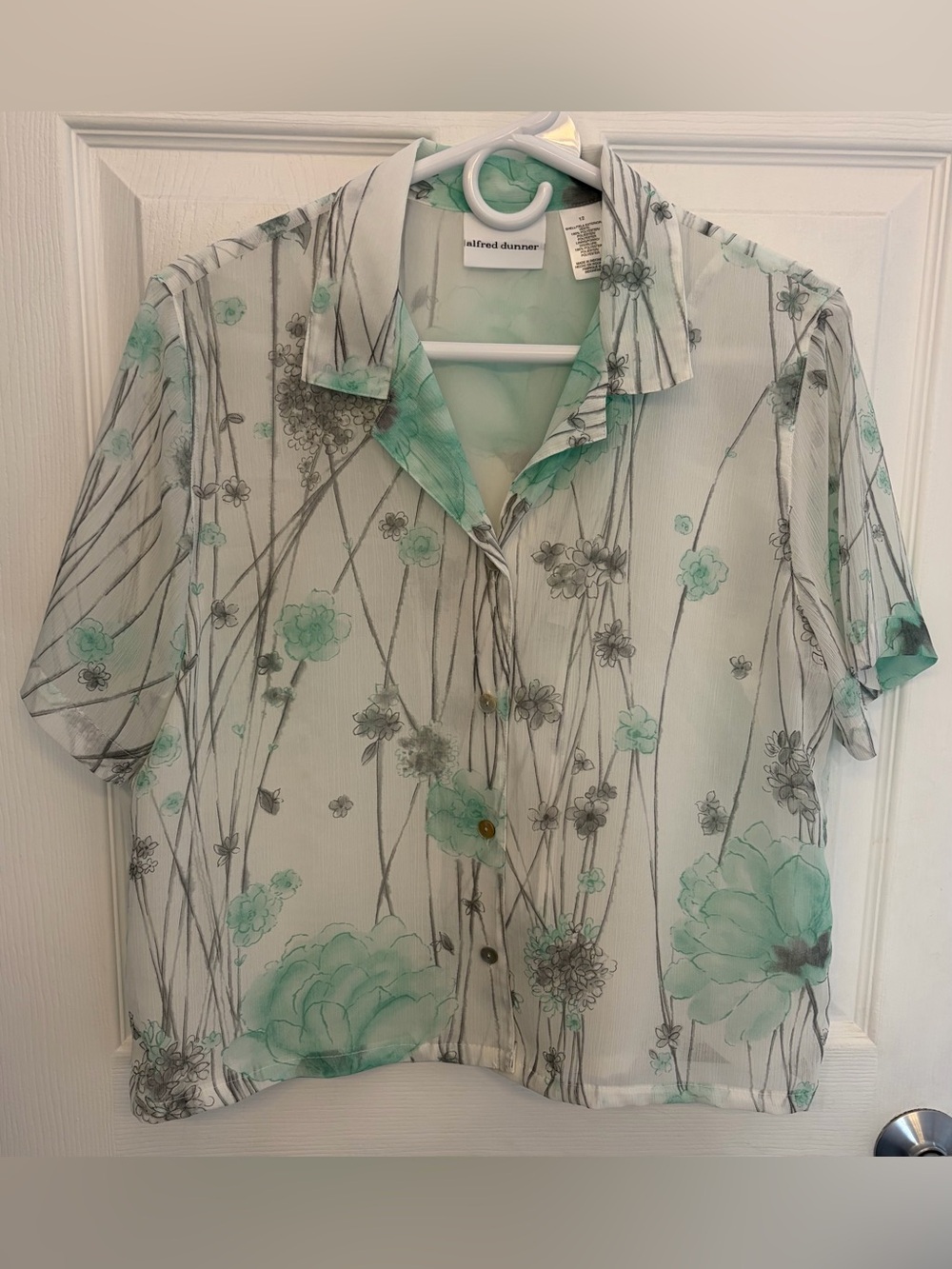 Alfred Dunner Floral Sheer Button Down Blouse, Women’s Size 12